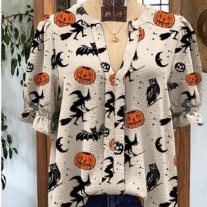 NWT Halloween Puff Sleeve Tunic Blouse